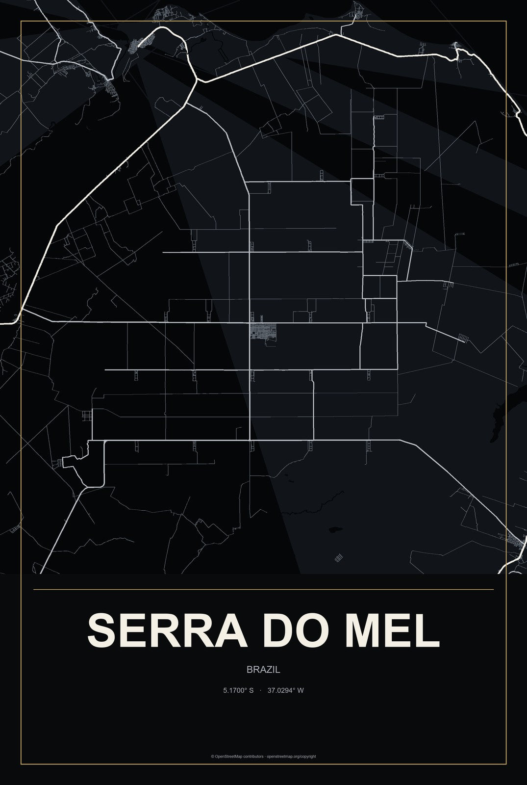 Serra do Mel, Brazil City Map Aluminum Sign in Metropolitan Noir style