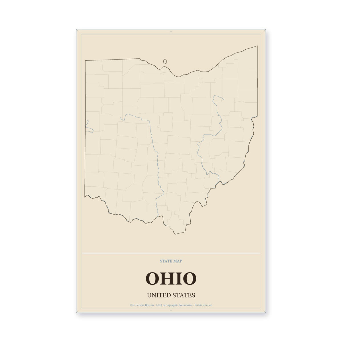 Ohio state map aluminum sign in Heritage Nautical style