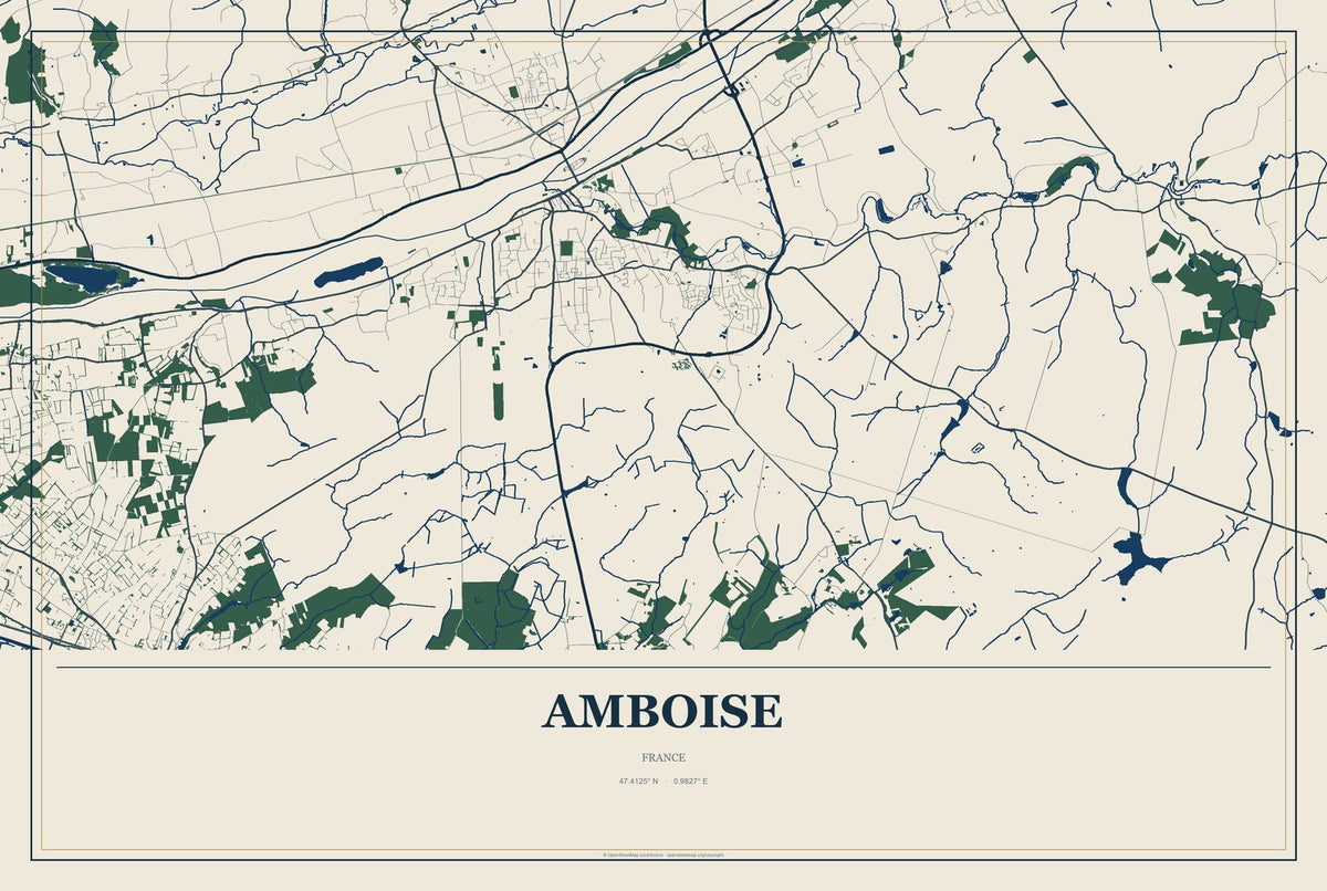 Amboise, France City Map Aluminum Sign in Coastal Cutout style