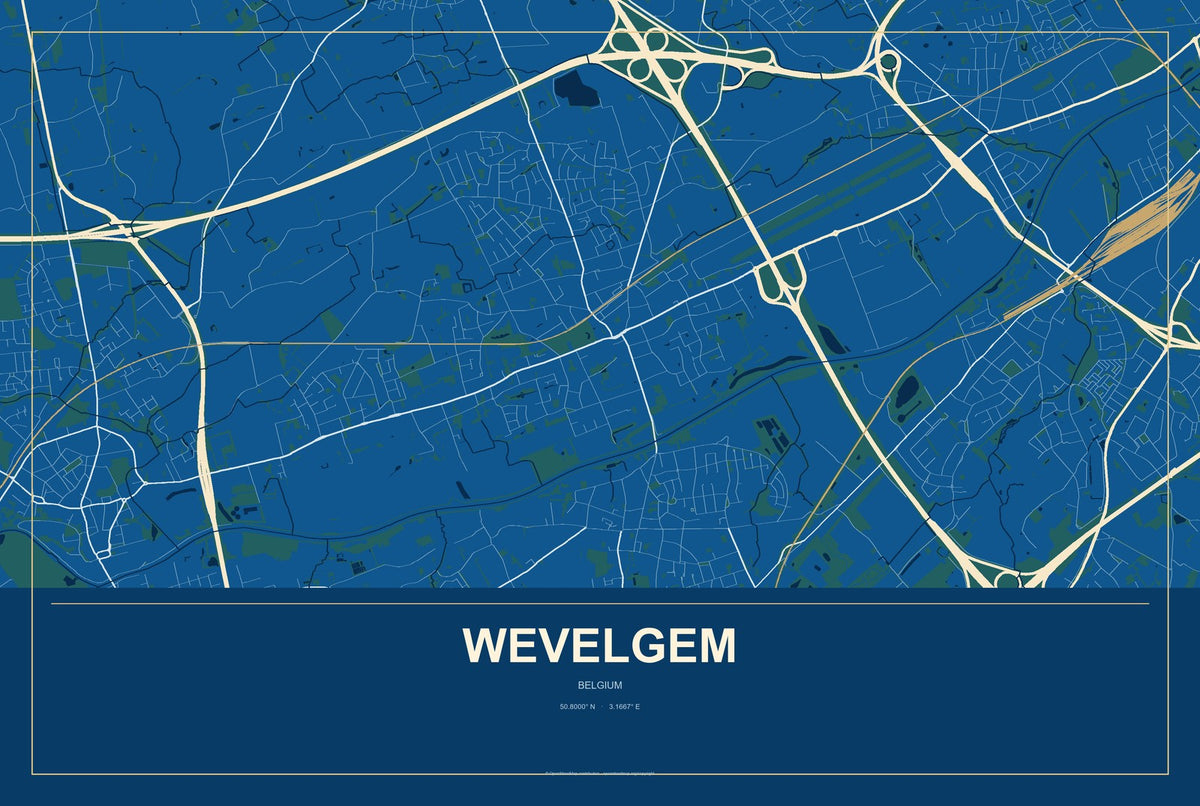 Wevelgem, Belgium City Map Aluminum Sign in Harbor Cobalt style