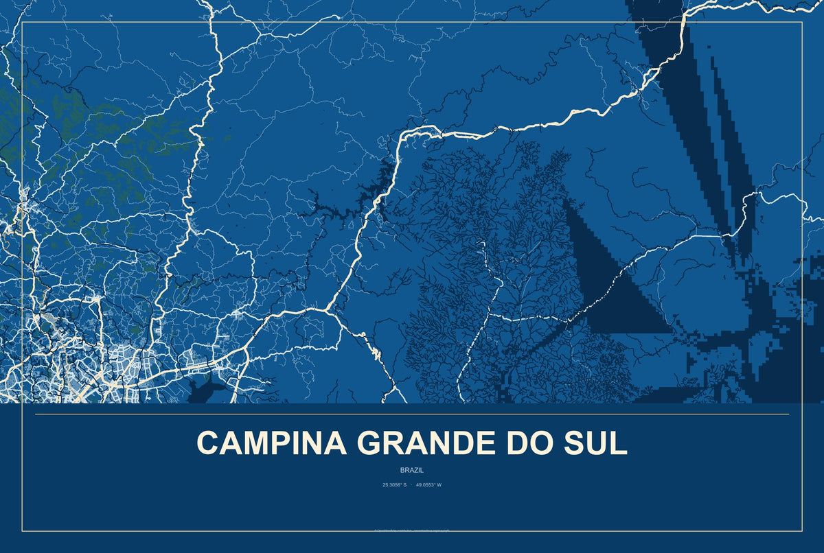 Campina Grande do Sul, Brazil City Map Aluminum Sign in Harbor Cobalt style