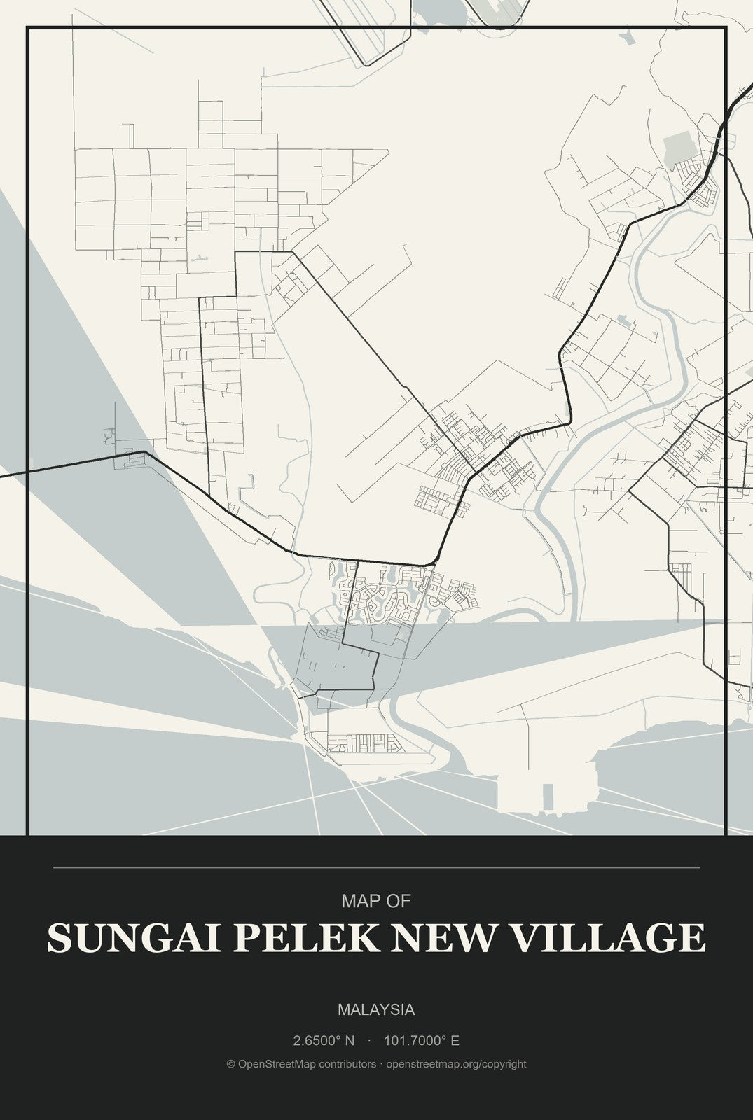 Sungai Pelek New Village, Malaysia City Map Aluminum Sign in Museum Plaque style