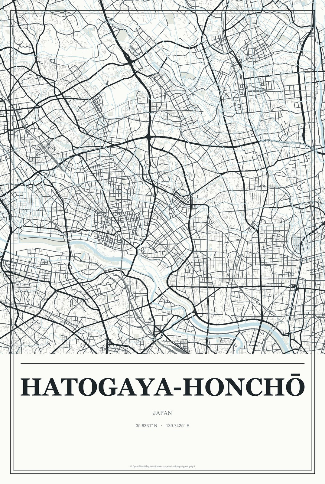Hatogaya-honchō, Japan City Map Aluminum Sign in Gallery Air style