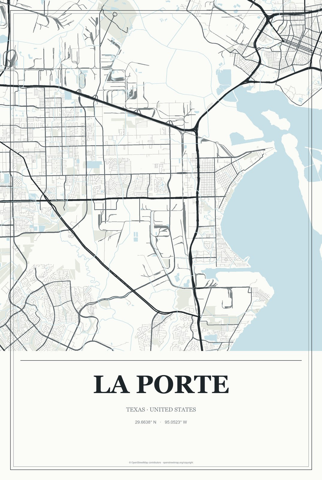 La Porte, Texas City Map Aluminum Sign in Gallery Air style