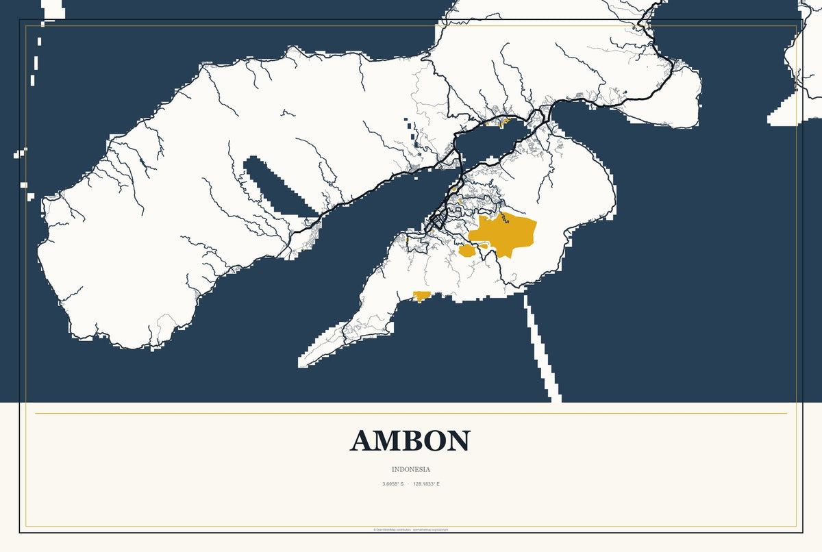Ambon, Indonesia City Map Aluminum Sign in Citrine Modern style