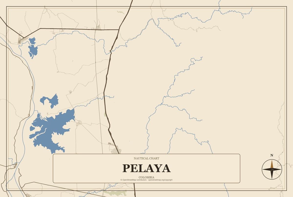 Pelaya, Colombia City Map Aluminum Sign in Heritage Nautical style