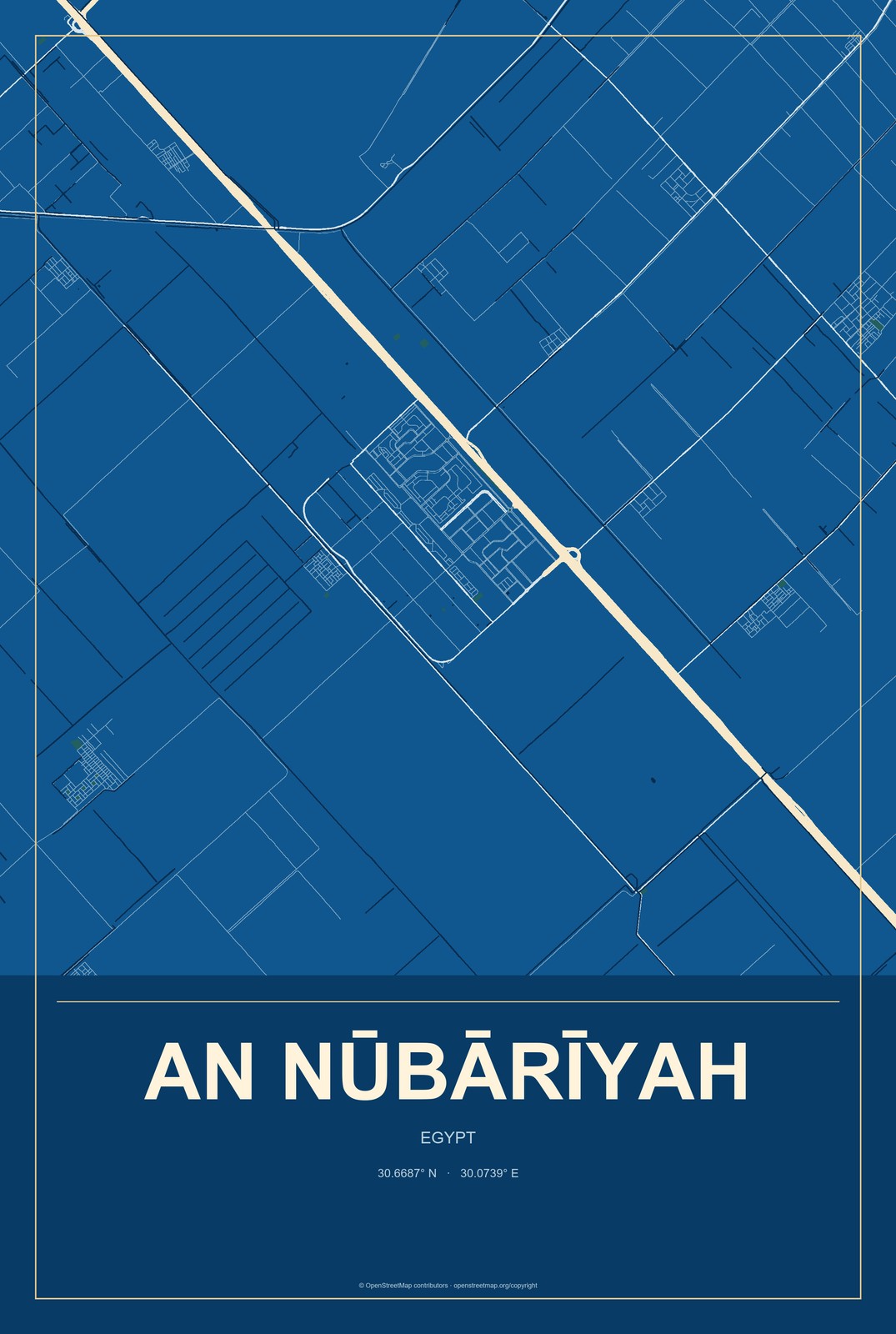 An Nūbārīyah, Egypt City Map Aluminum Sign in Harbor Cobalt style