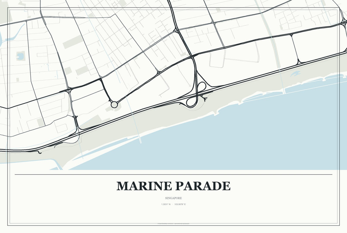 Marine Parade, Singapore City Map Aluminum Sign in Gallery Air style