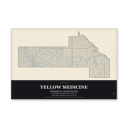 Yellow Medicine County, Minnesota Map Aluminum Sign in Museum Plaque style