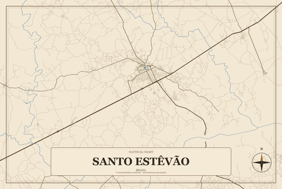 Santo Estêvão, Brazil City Map Aluminum Sign in Heritage Nautical style