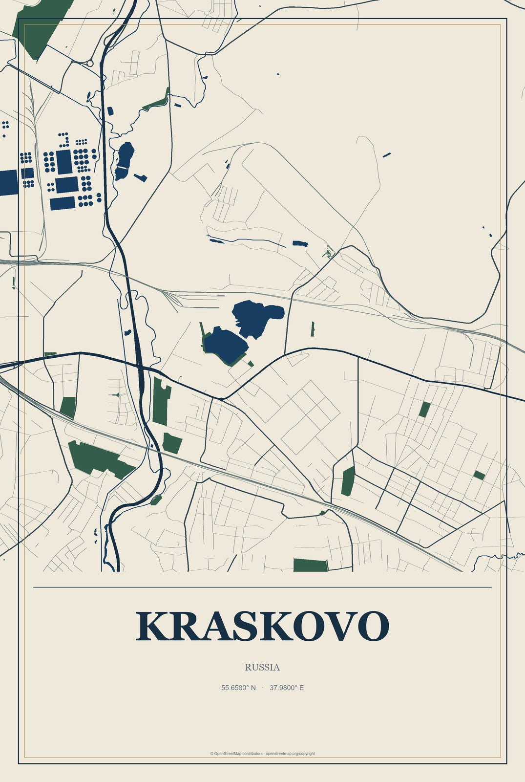 Kraskovo, Russia City Map Aluminum Sign in Coastal Cutout style