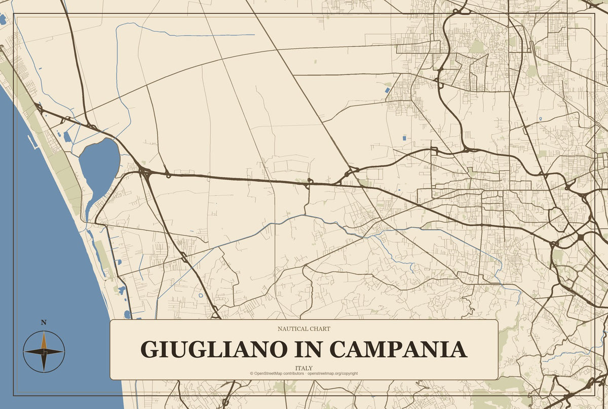 Giugliano in Campania, Italy City Map Aluminum Sign in Heritage Nautical style