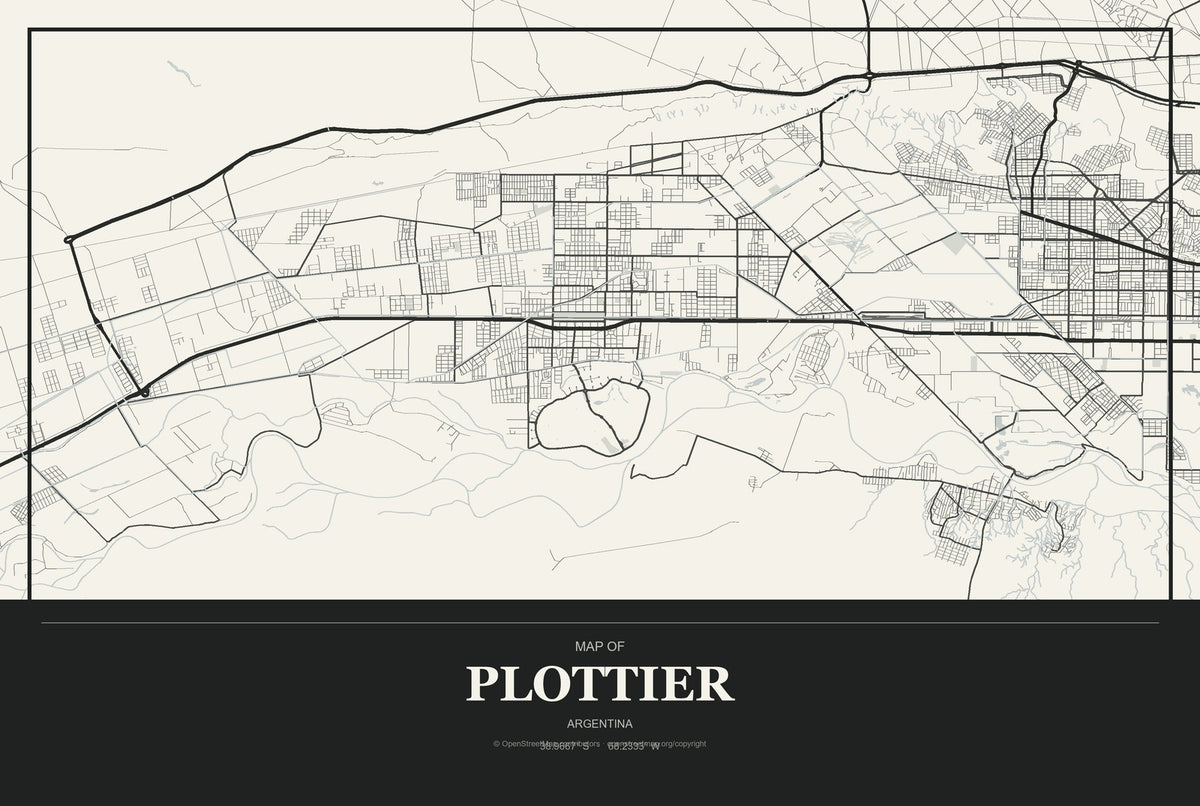 Plottier, Argentina City Map Aluminum Sign in Museum Plaque style