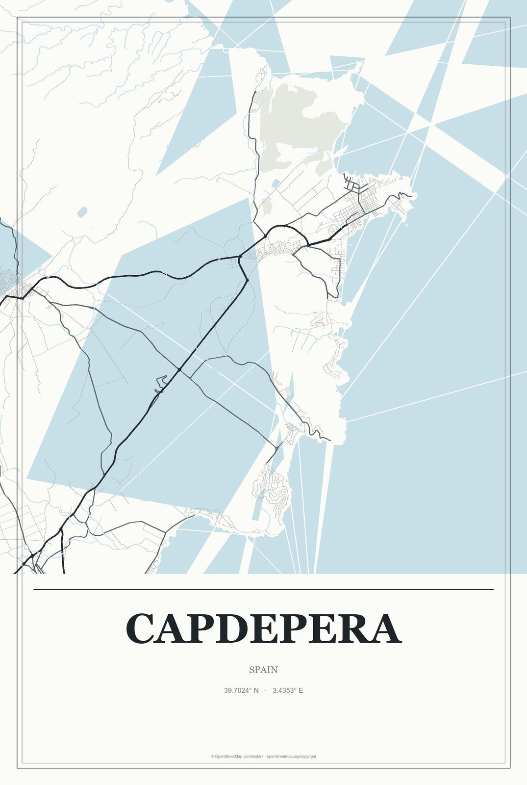 Capdepera, Spain City Map Aluminum Sign in Gallery Air style