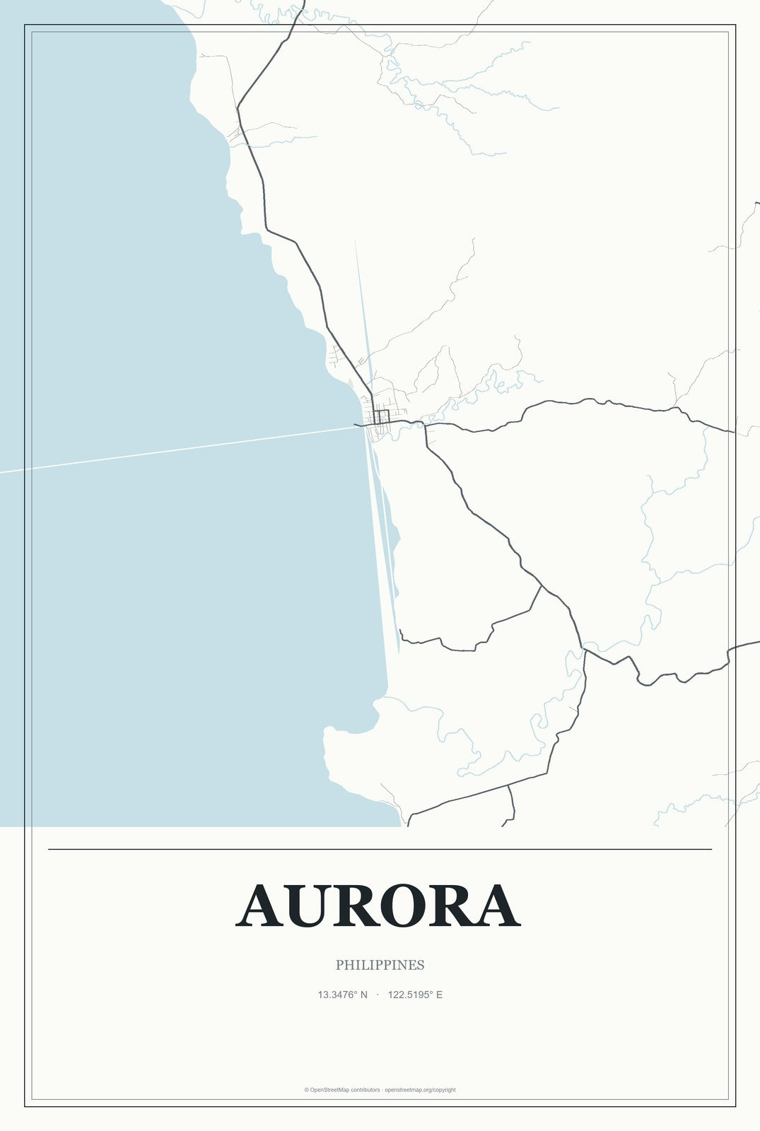 Aurora, Philippines City Map Aluminum Sign in Gallery Air style