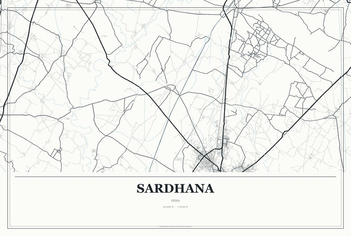 Sardhana, India City Map Aluminum Sign in Gallery Air style