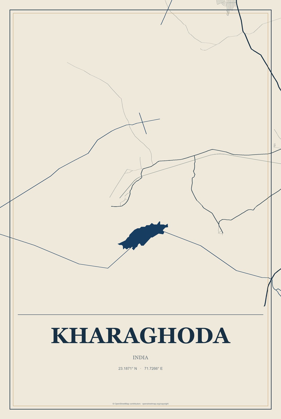 Kharaghoda, India City Map Aluminum Sign in Coastal Cutout style