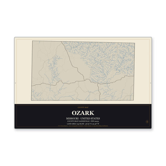Ozark County, Missouri Map Aluminum Sign in Museum Plaque style