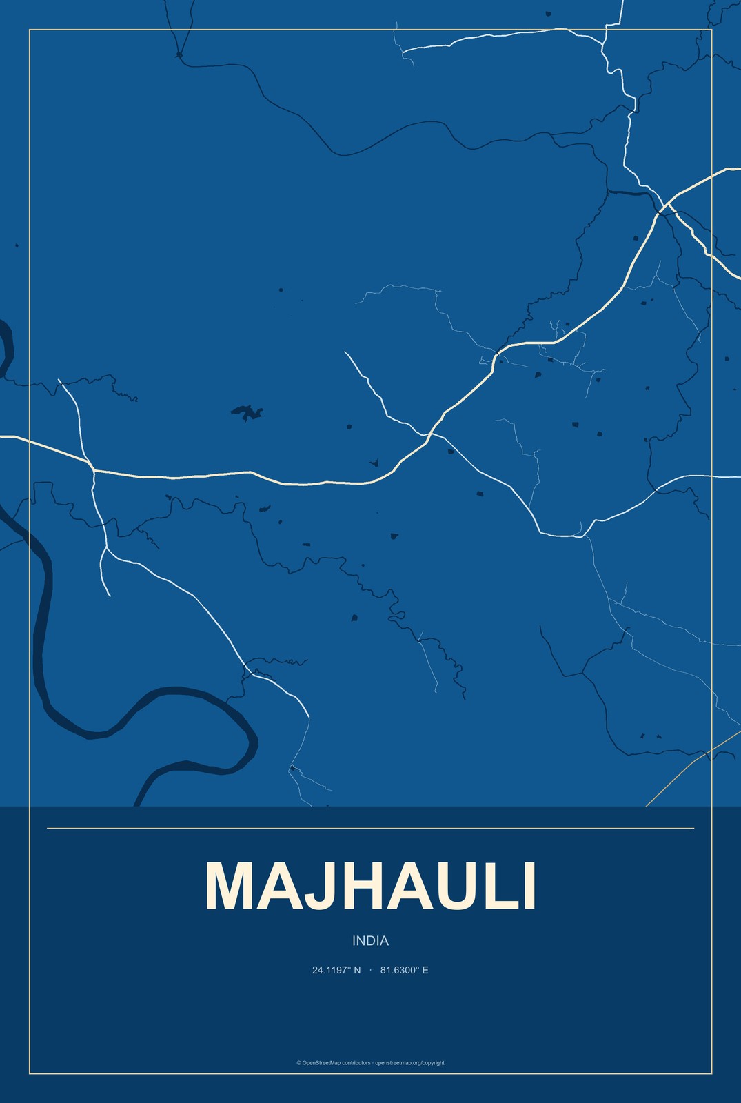 Majhauli, India City Map Aluminum Sign in Harbor Cobalt style