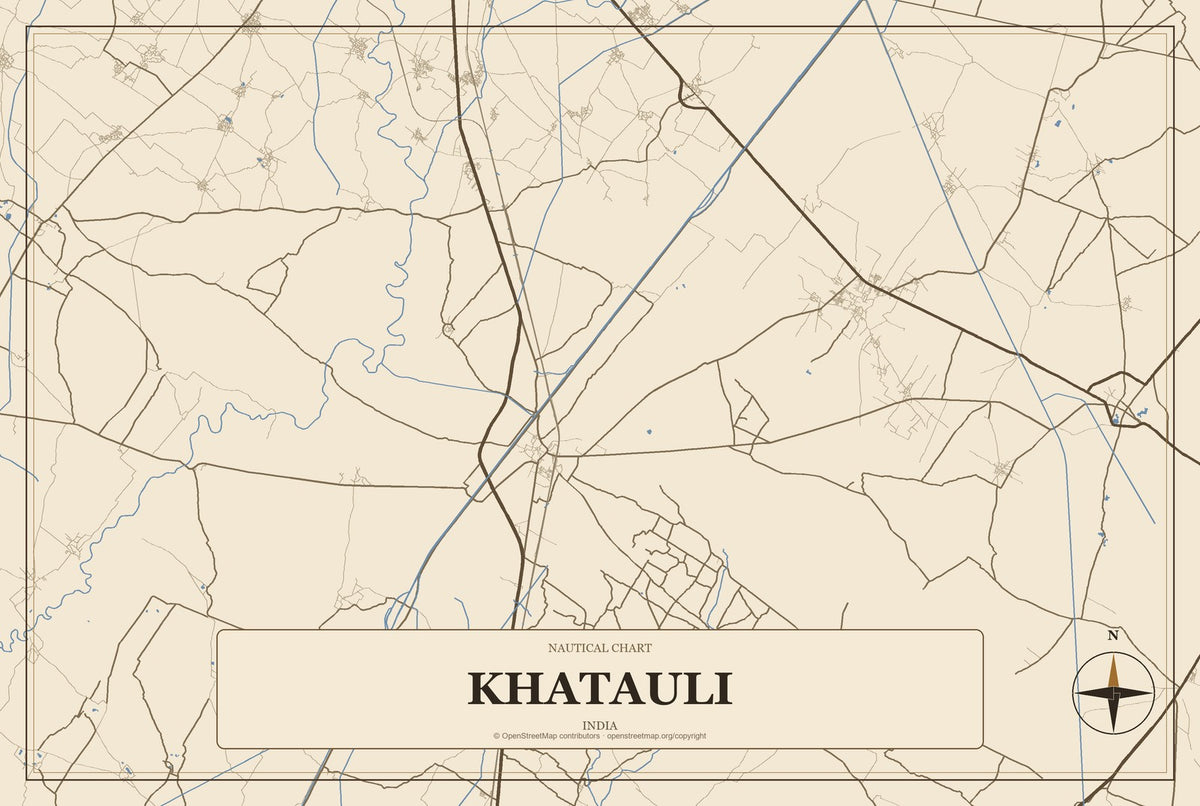 Khatauli, India City Map Aluminum Sign in Heritage Nautical style