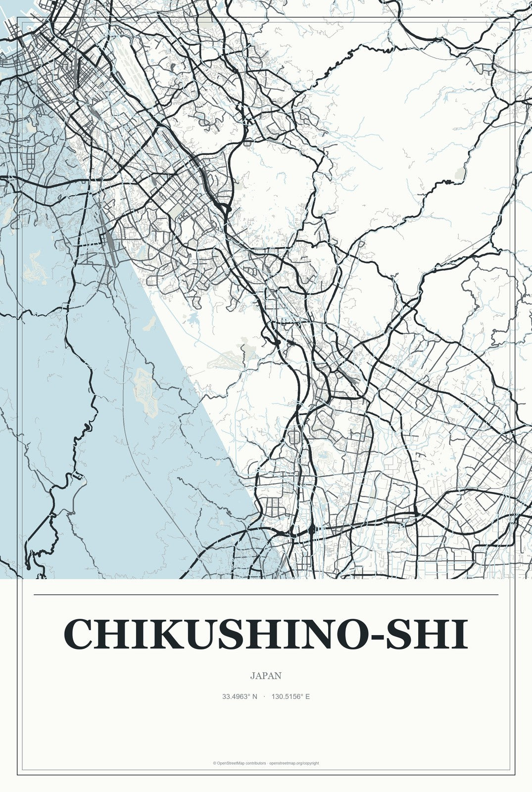 Chikushino-shi, Japan City Map Aluminum Sign in Gallery Air style