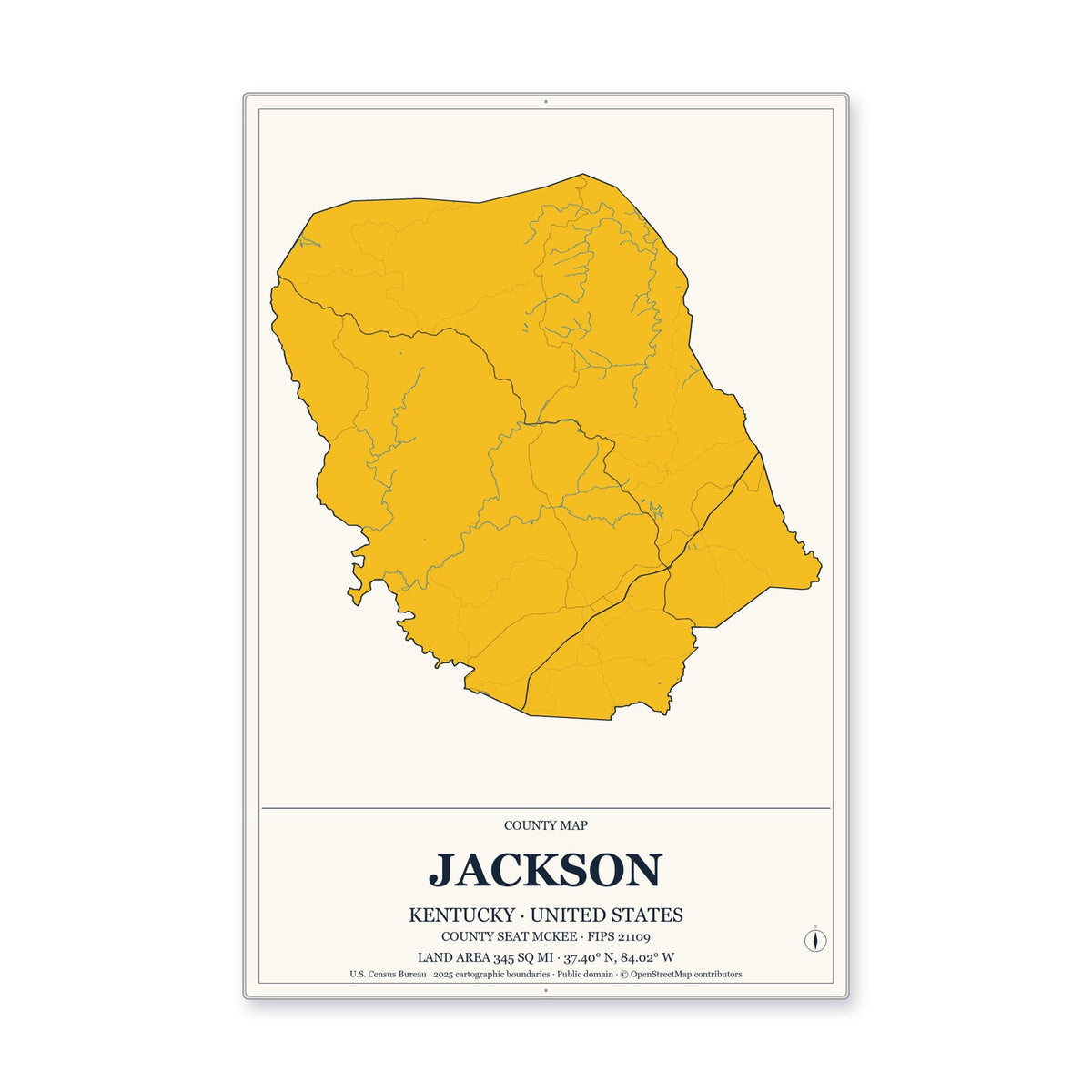 Jackson County, Kentucky Map Aluminum Sign in Citrine Modern style