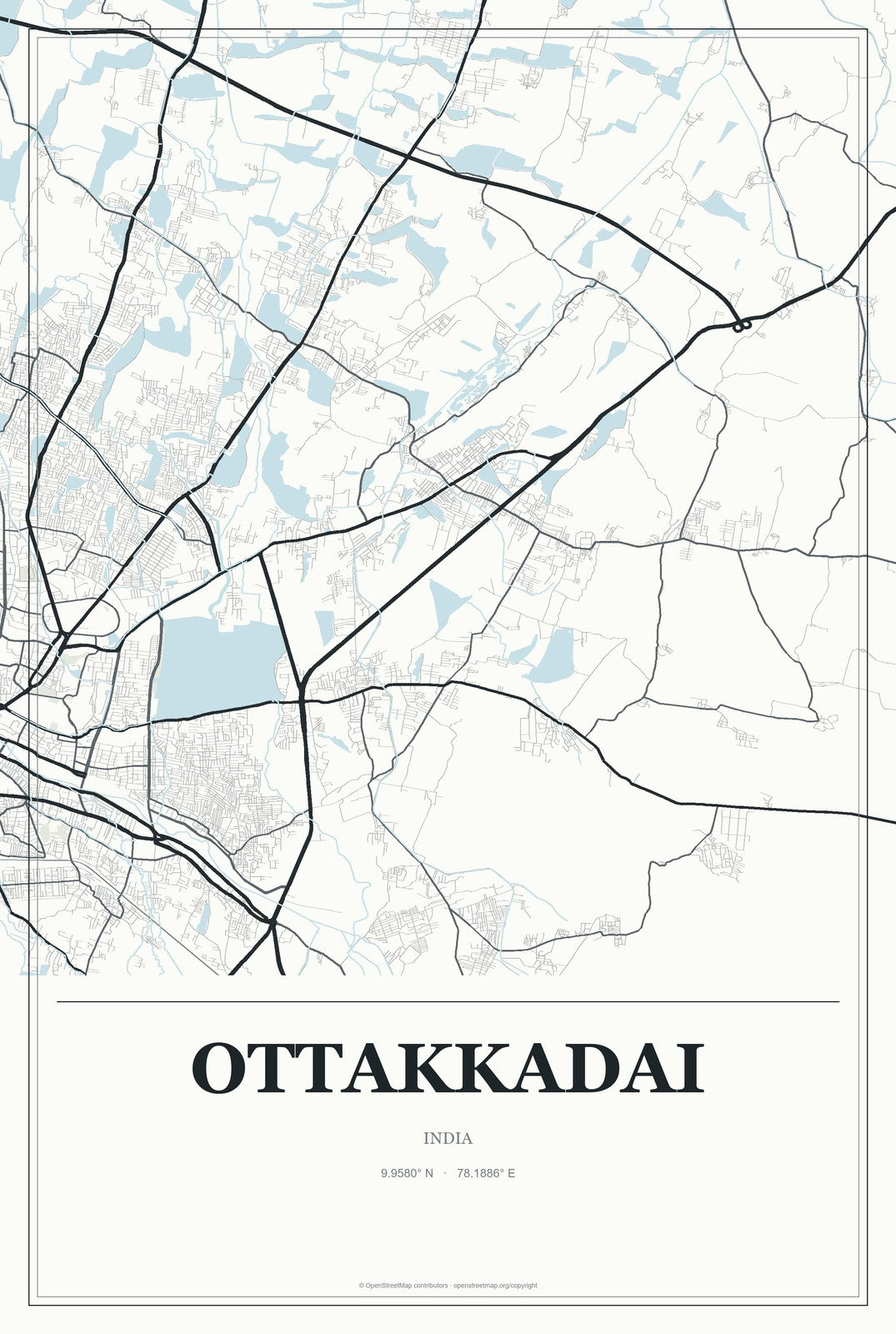 Ottakkadai, India City Map Aluminum Sign in Gallery Air style