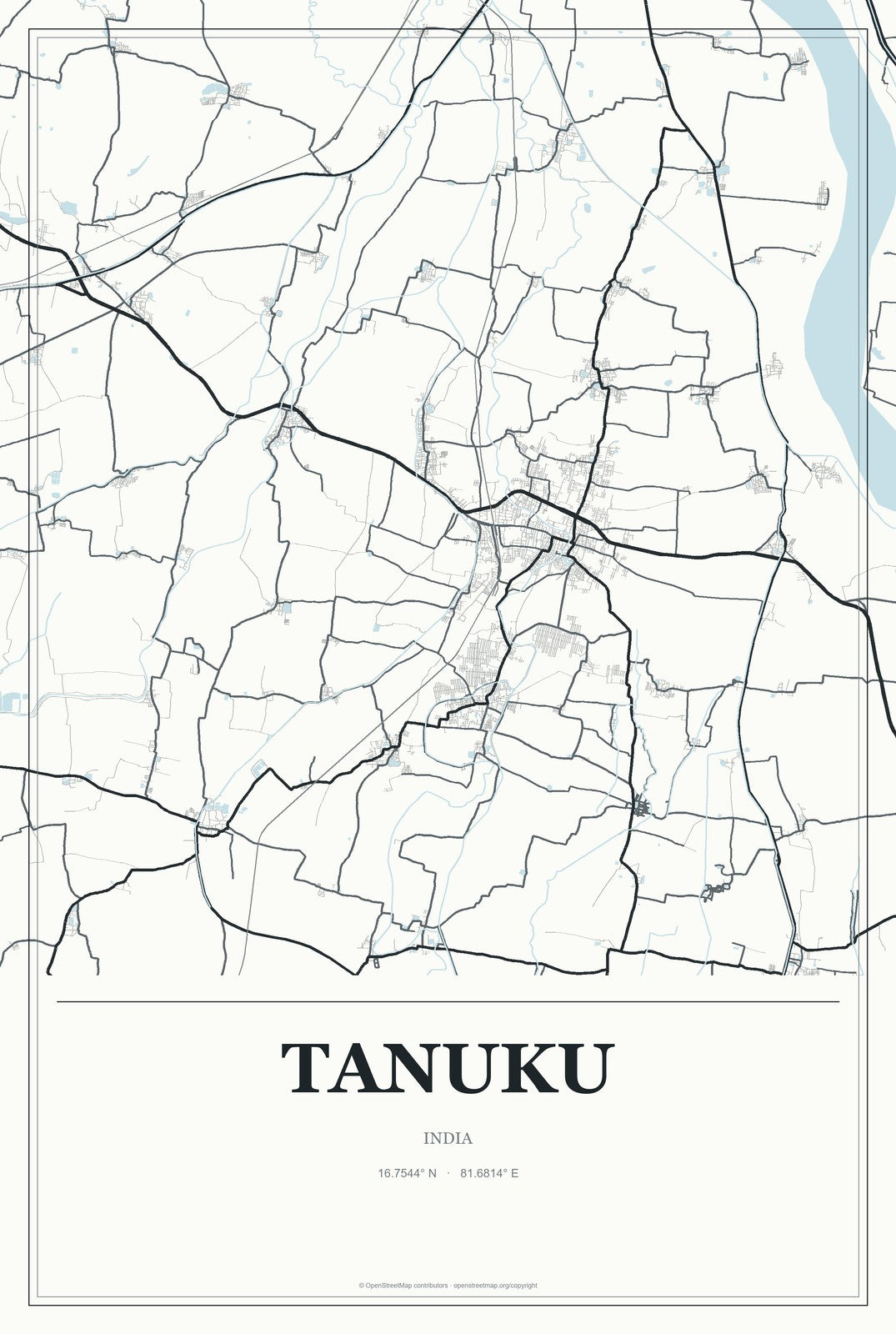 Tanuku, India City Map Aluminum Sign in Gallery Air style