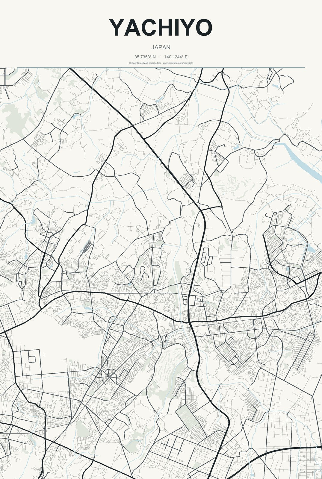 Yachiyo, Chiba, Japan City Map Aluminum Sign in Headline Atlas style