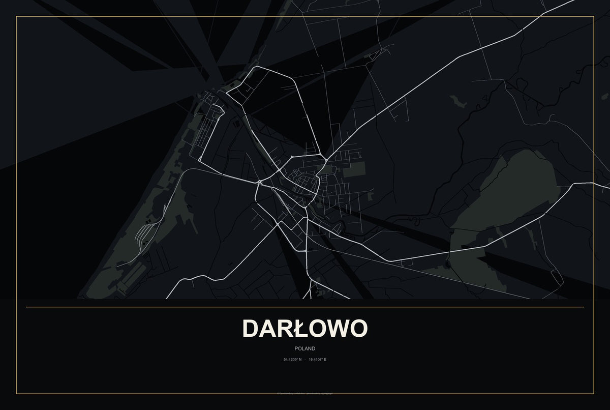 Darłowo, Poland City Map Aluminum Sign in Metropolitan Noir style