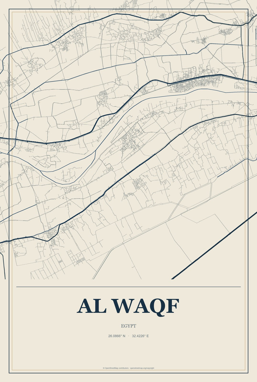 Al Waqf, Egypt City Map Aluminum Sign in Coastal Cutout style