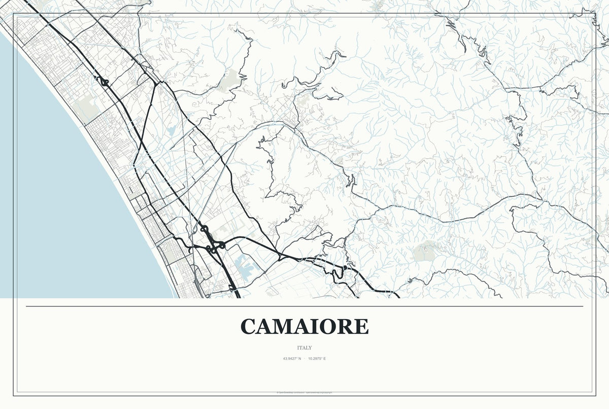 Camaiore, Italy City Map Aluminum Sign in Gallery Air style