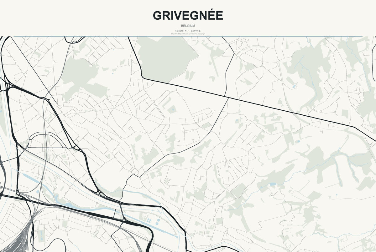 Grivegnée, Belgium City Map Aluminum Sign in Headline Atlas style