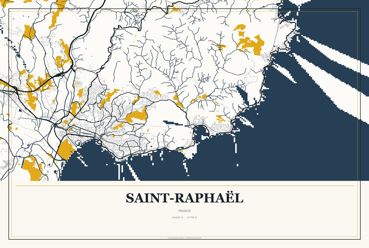 Saint-Raphaël, France City Map Aluminum Sign in Citrine Modern style