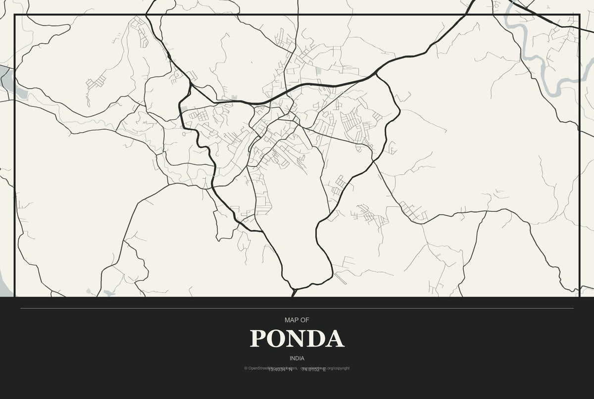 Ponda, India City Map Aluminum Sign in Museum Plaque style