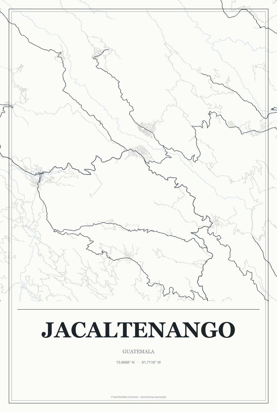 Jacaltenango, Guatemala City Map Aluminum Sign in Gallery Air style