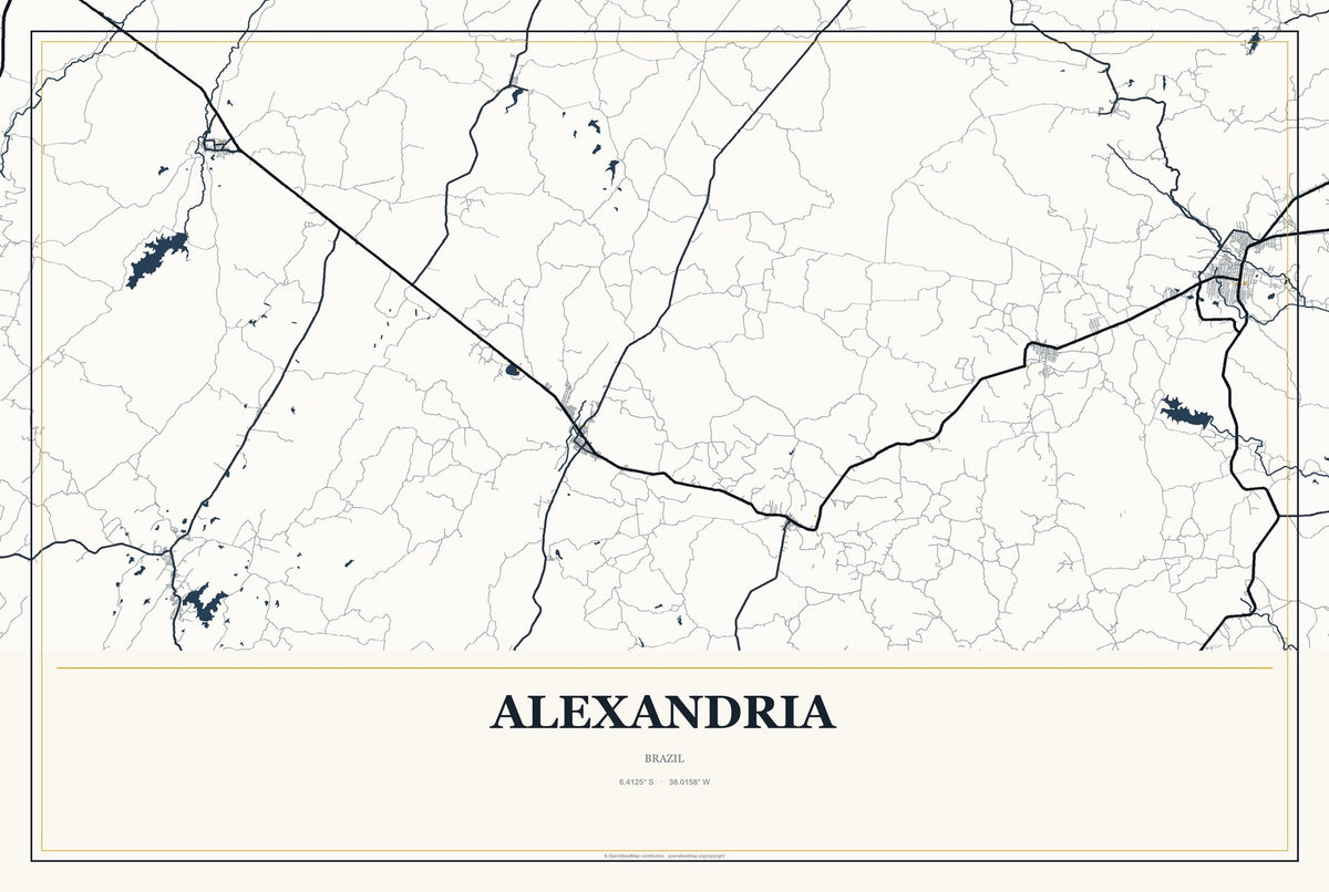Alexandria, Brazil City Map Aluminum Sign in Citrine Modern style