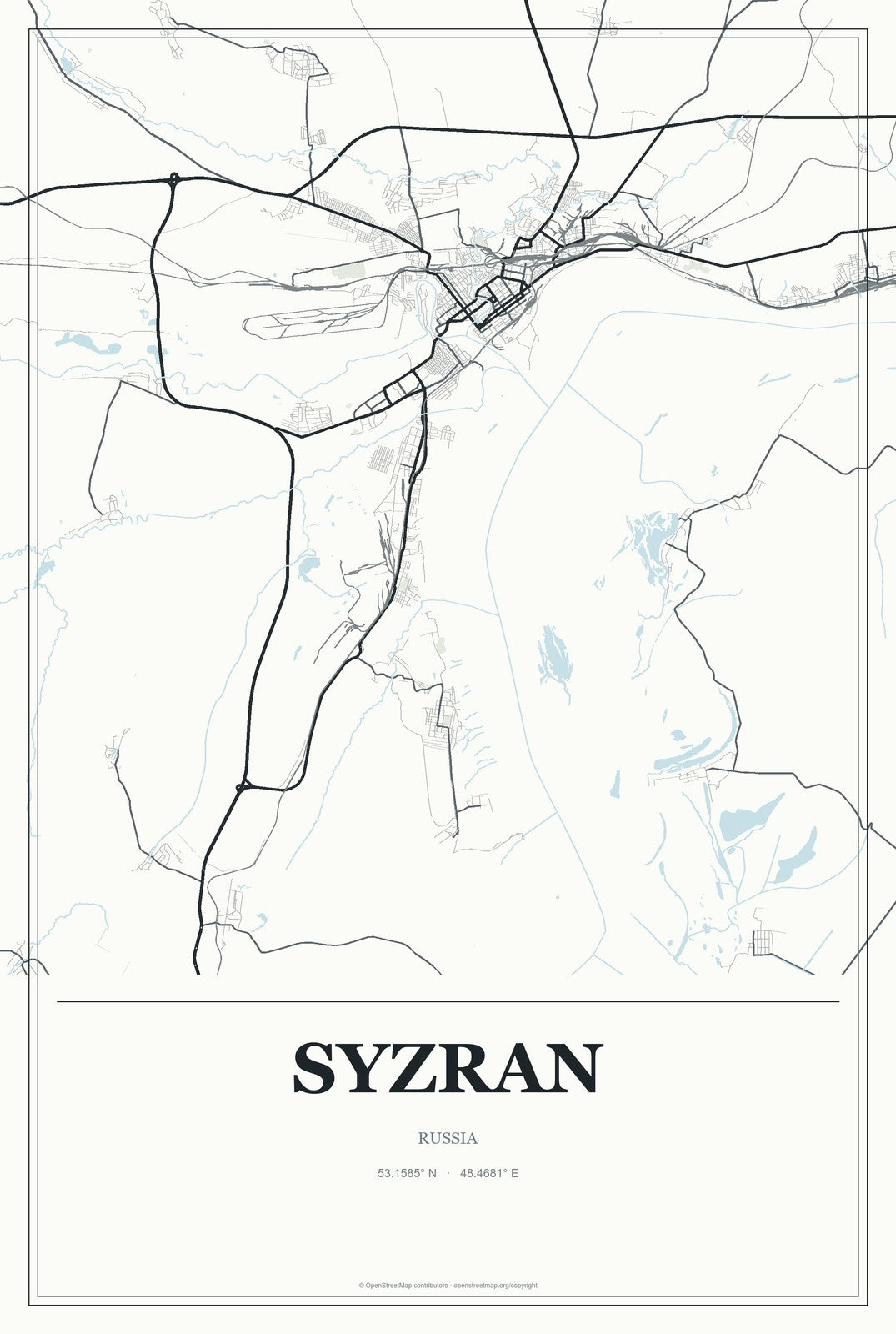 Syzran, Russia City Map Aluminum Sign in Gallery Air style