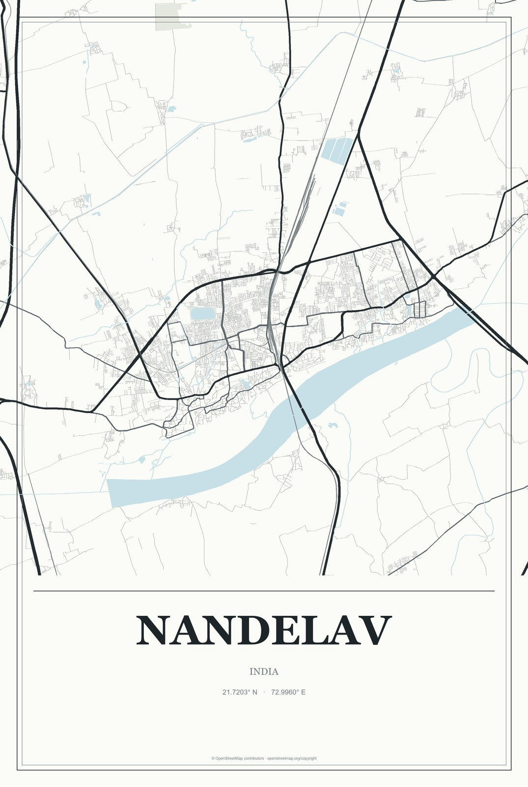 Nandelav, India City Map Aluminum Sign in Gallery Air style