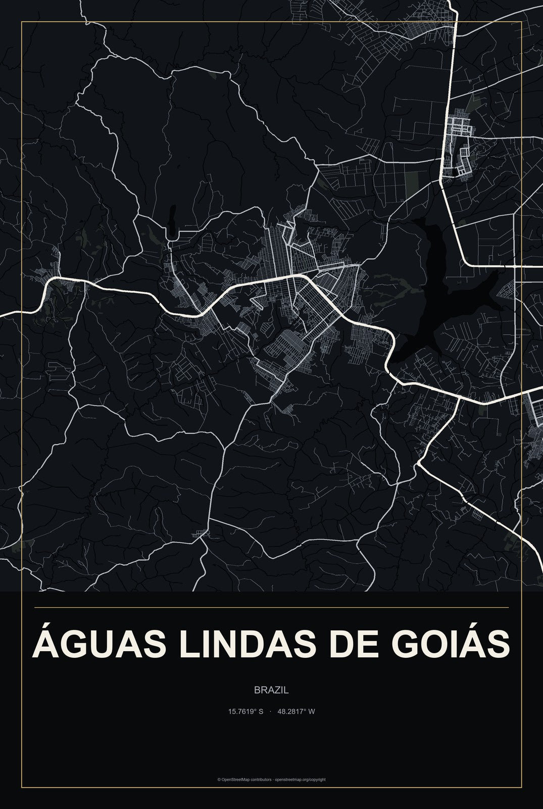 Águas Lindas de Goiás, Brazil City Map Aluminum Sign in Metropolitan Noir style