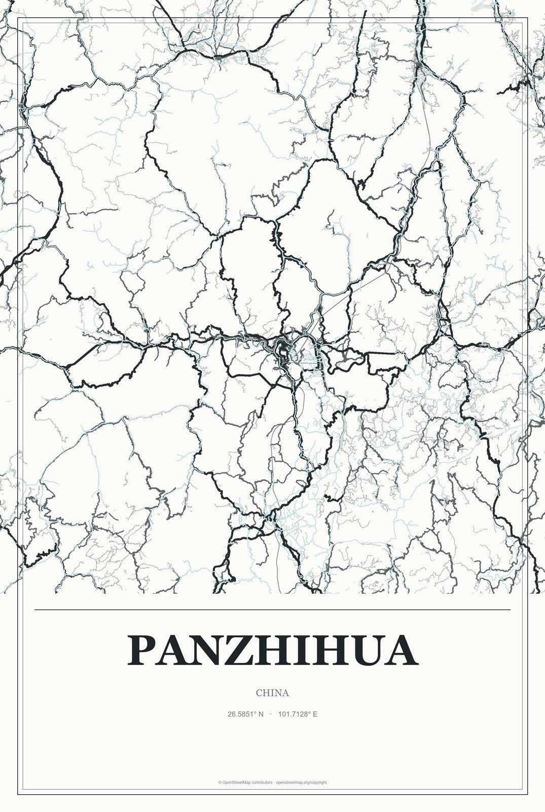 Panzhihua, China City Map Aluminum Sign in Gallery Air style