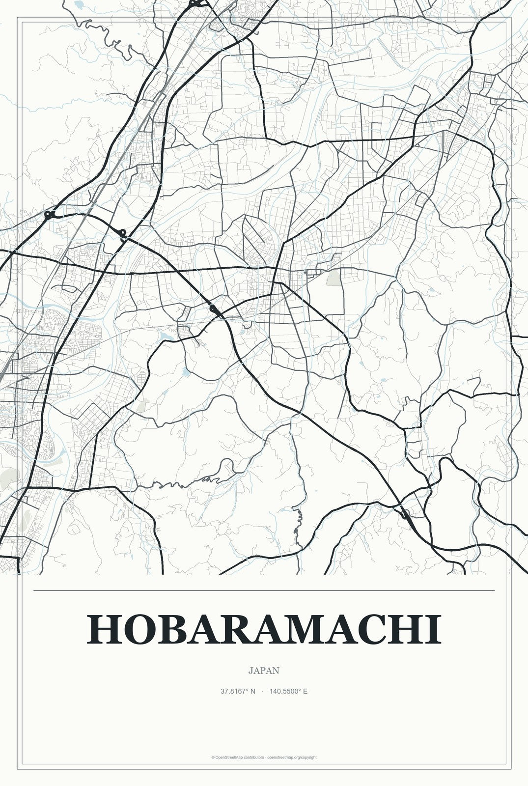 Hobaramachi, Japan City Map Aluminum Sign in Gallery Air style