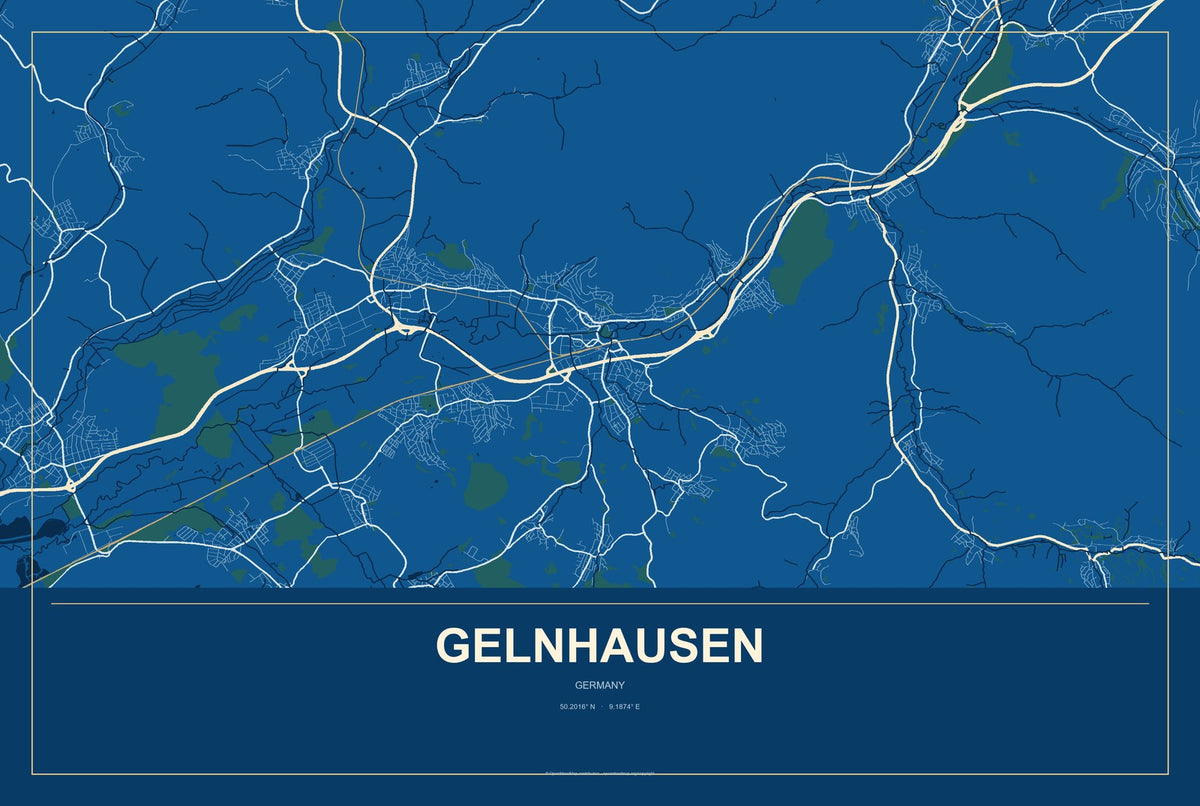 Gelnhausen, Germany City Map Aluminum Sign in Harbor Cobalt style