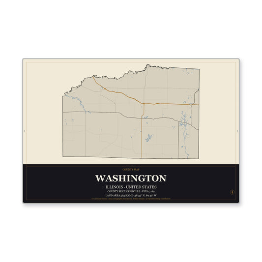 Washington County, Illinois Map Aluminum Sign in Museum Plaque style
