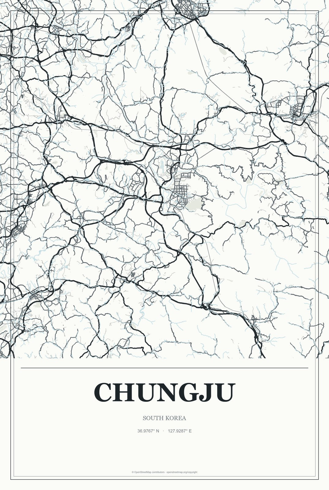 Chungju, South Korea City Map Aluminum Sign in Gallery Air style