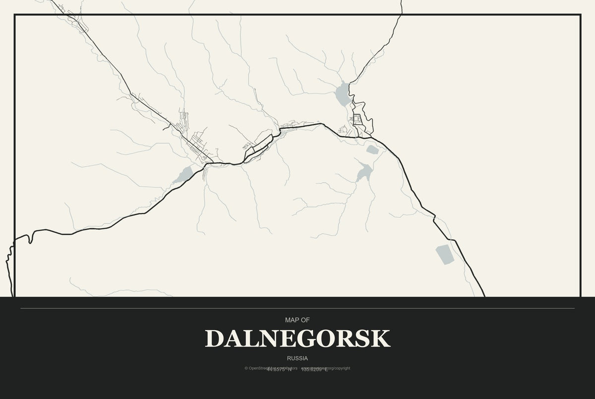 Dalnegorsk, Russia City Map Aluminum Sign in Museum Plaque style
