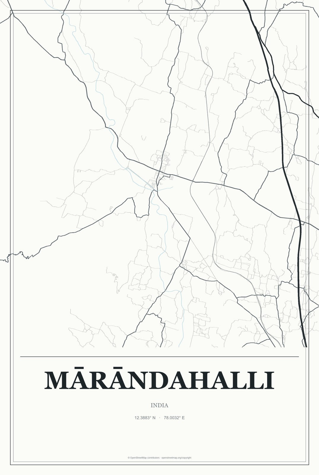 Mārāndahalli, India City Map Aluminum Sign in Gallery Air style