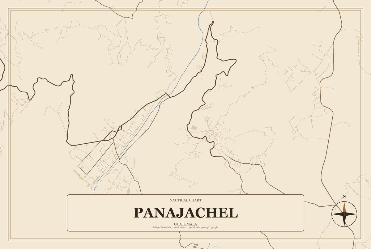 Panajachel, Guatemala City Map Aluminum Sign in Heritage Nautical style