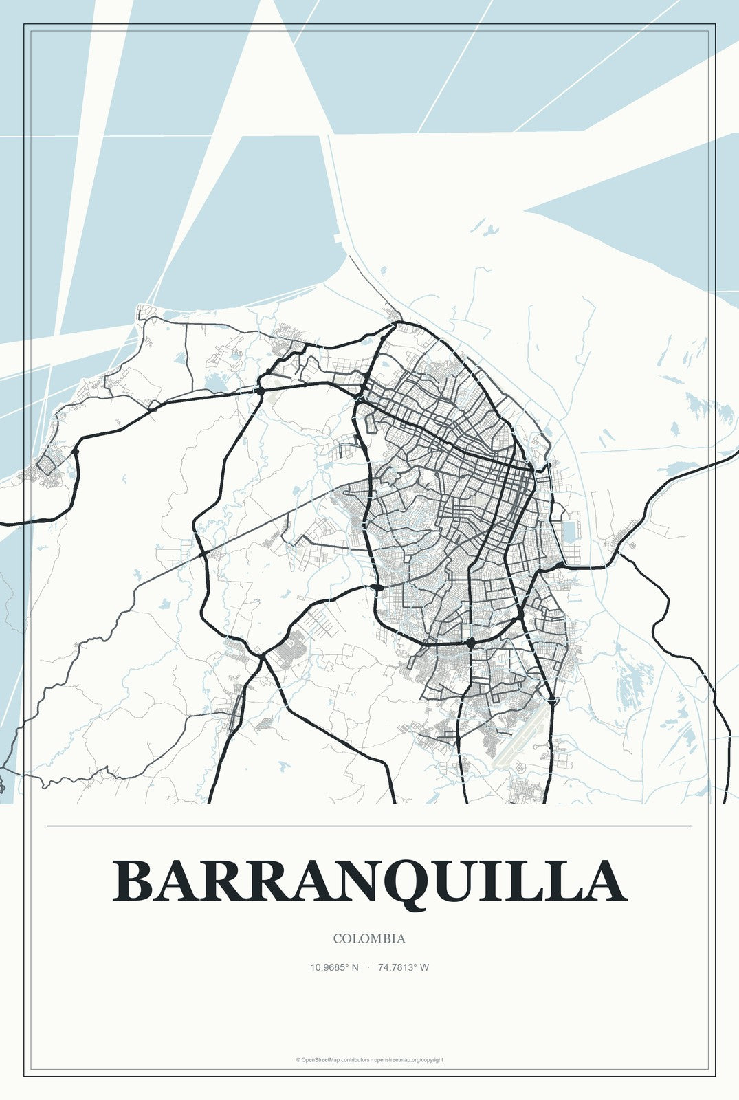 Barranquilla, Colombia City Map Aluminum Sign in Gallery Air style