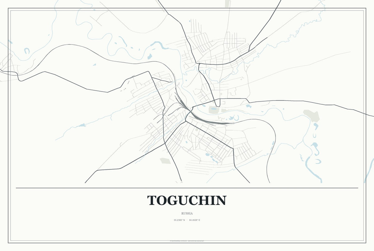 Toguchin, Russia City Map Aluminum Sign in Gallery Air style
